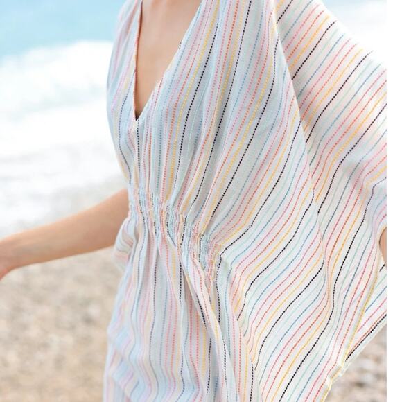 Jessica Lightweight Pin Stripe Swimsuit Cover Up White Multicolor - Picture 3 of 5
